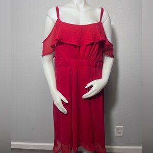 Torrid Red Cold-Shoulder Ruffle Midi Dress